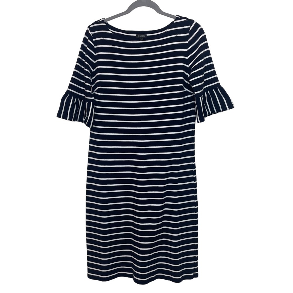 Talbots Striped Sheath Dress Ruffle Sleeves